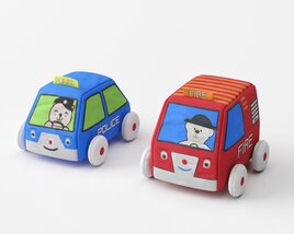 Cartoon Police and Fire Truck Toy Set 3D 모델 