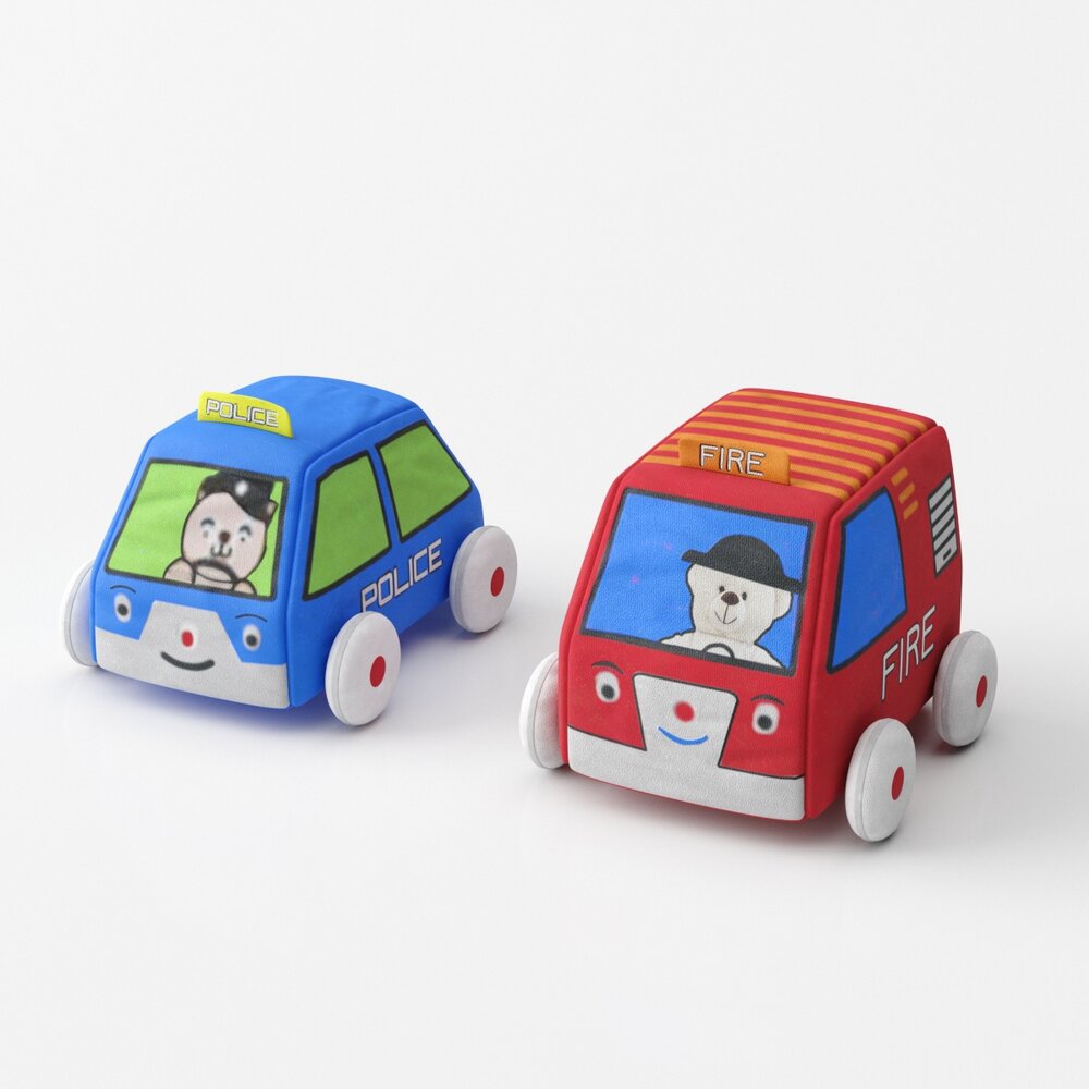 Cartoon Police and Fire Truck Toy Set 3D模型