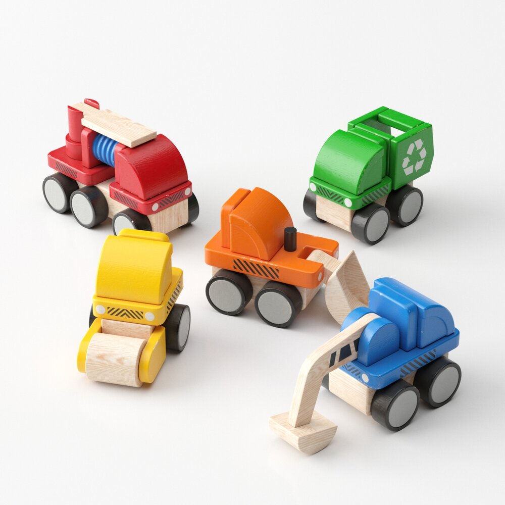 Wooden Toy Vehicles Set 3D model