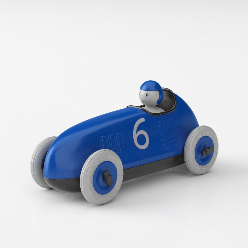 Vintage Blue Number 6 Race Car Toy 3D model