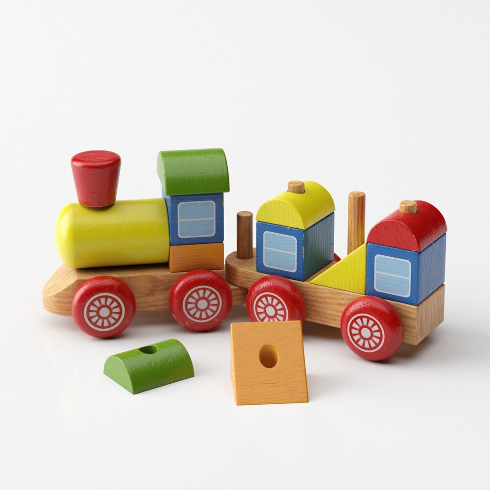 Colorful Wooden Toy Train Modello 3D