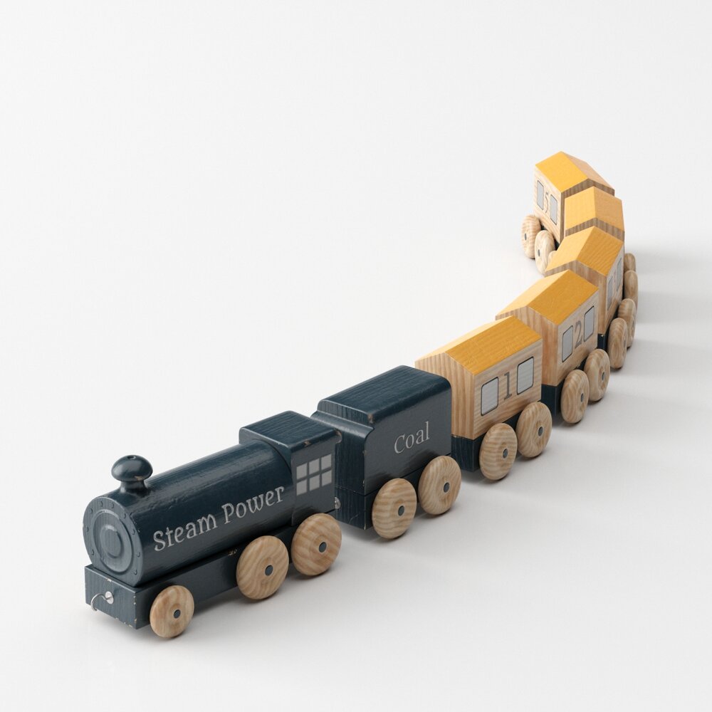 Wooden Toy Train Set Modelo 3D