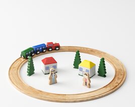 Wooden Toy Train and Village Set Modèle 3D