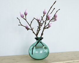 Glass Vase with Blooming Branches 3D-Modell
