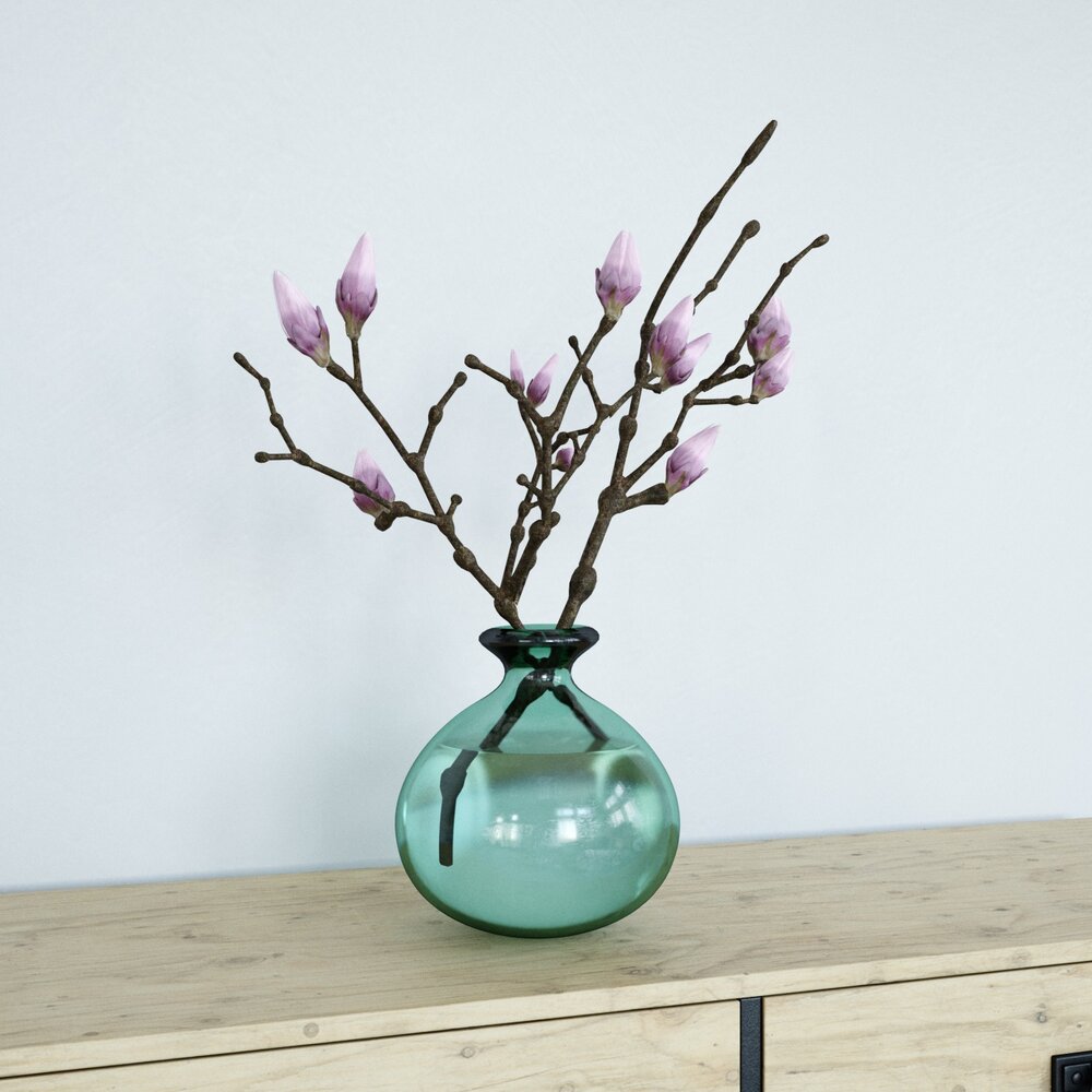 Glass Vase with Blooming Branches Modello 3D
