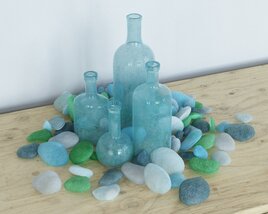 Sea Glass Bottles and Pebbles Modello 3D