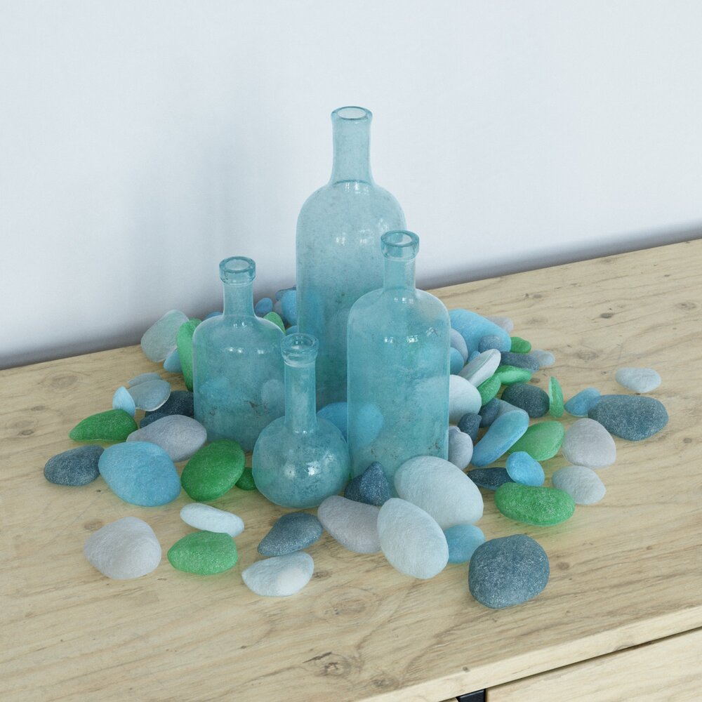 Sea Glass Bottles and Pebbles 3D model