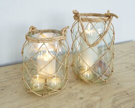 Rustic Rope-Wrapped Candle Holders Modello 3D