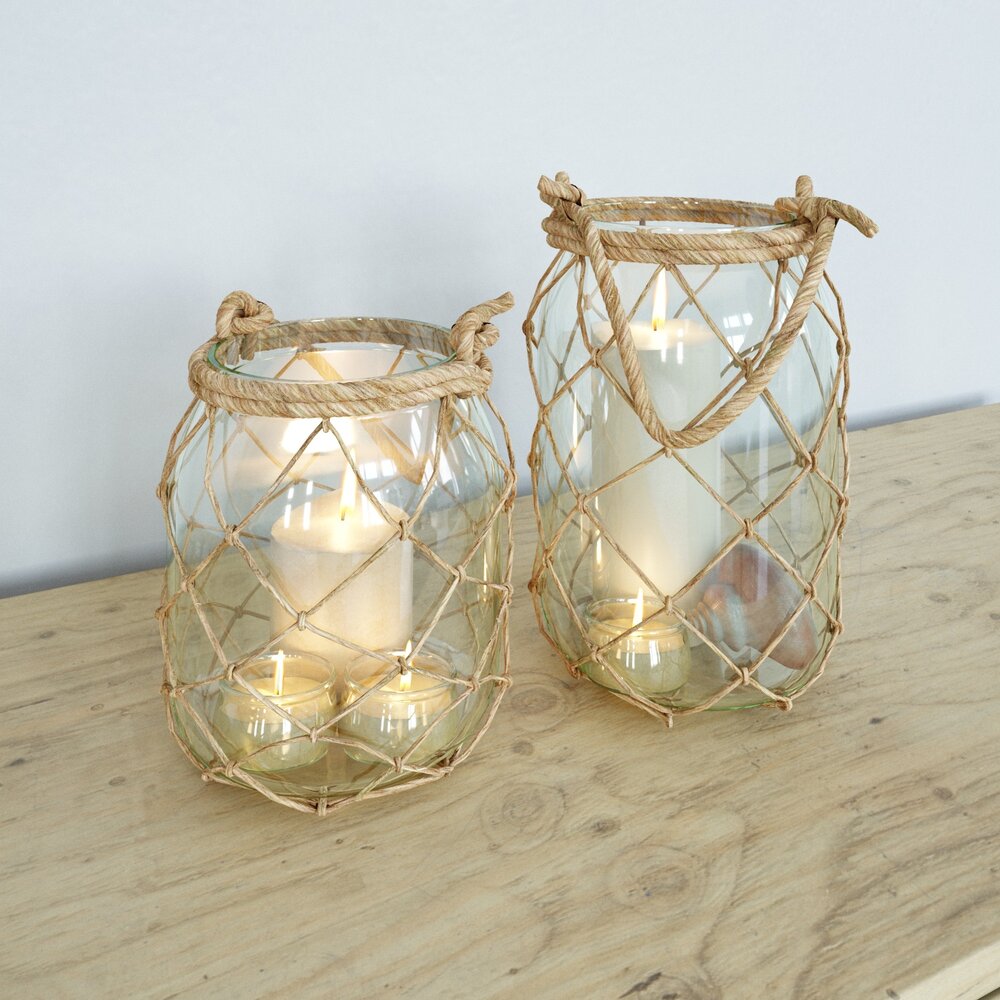 Rustic Rope-Wrapped Candle Holders 3D 모델 