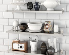 Assorted Decorative Objects on Modern Shelves 3D 모델 