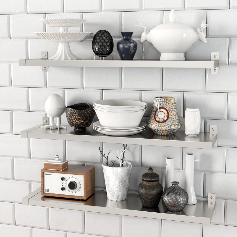 Assorted Decorative Objects on Modern Shelves 3D 모델 