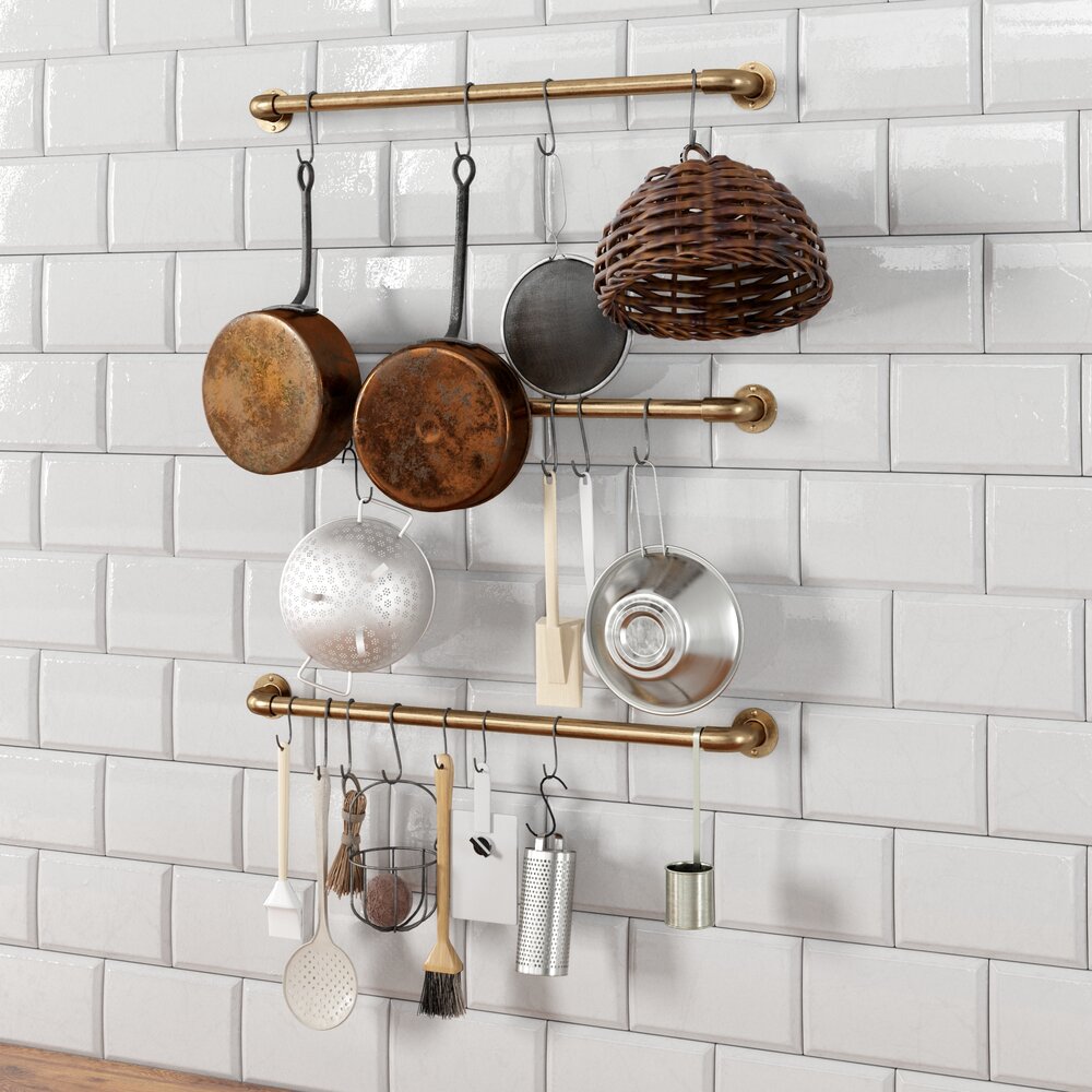 Kitchen Wall-mounted Pot Rack Modèle 3D