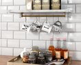 Kitchen Shelf with Hanging Mugs and Jars 3d model