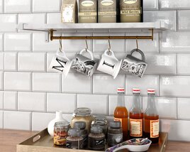 Kitchen Shelf with Hanging Mugs and Jars Modello 3D