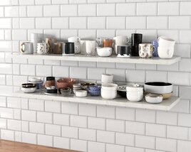 Assorted Kitchenware on Shelves 3D 모델 