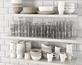 Assorted Kitchenware on Shelves 02 3D 모델 