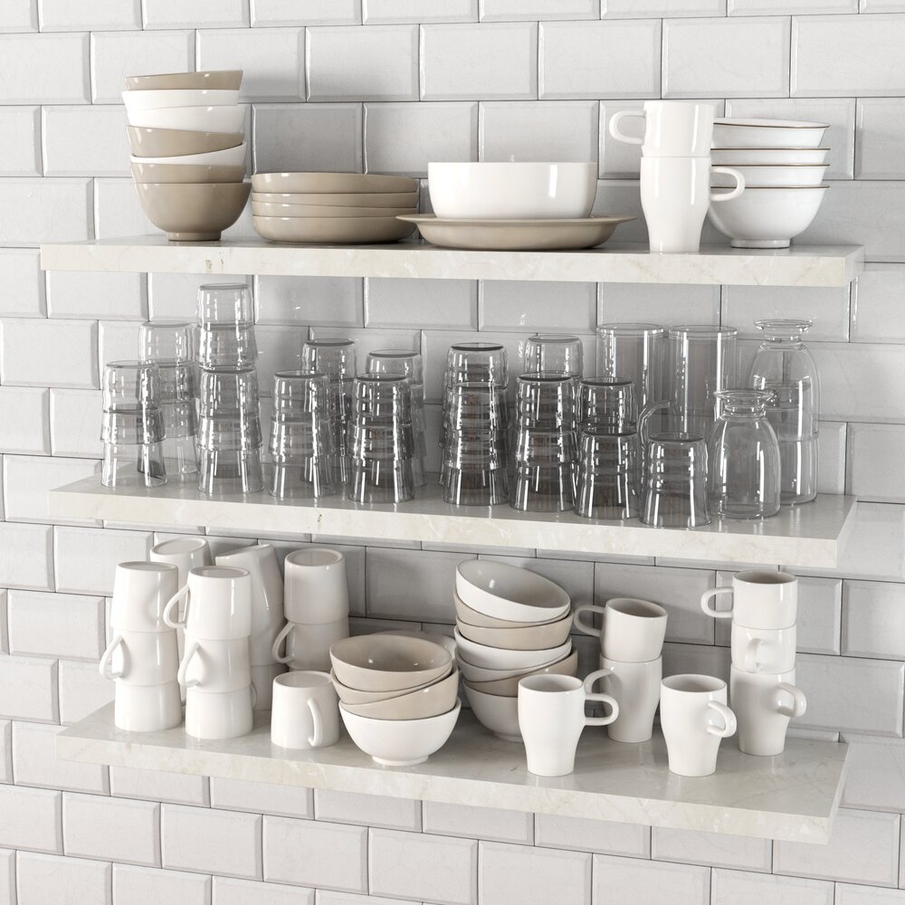 Assorted Kitchenware on Shelves 02 3D model