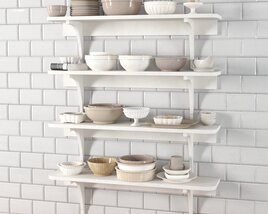Kitchen Shelves with Dishware 3D-Modell
