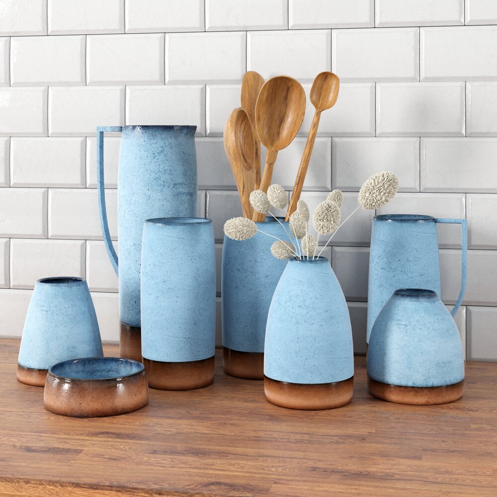 Blue Ceramic Kitchenware Set Modèle 3D