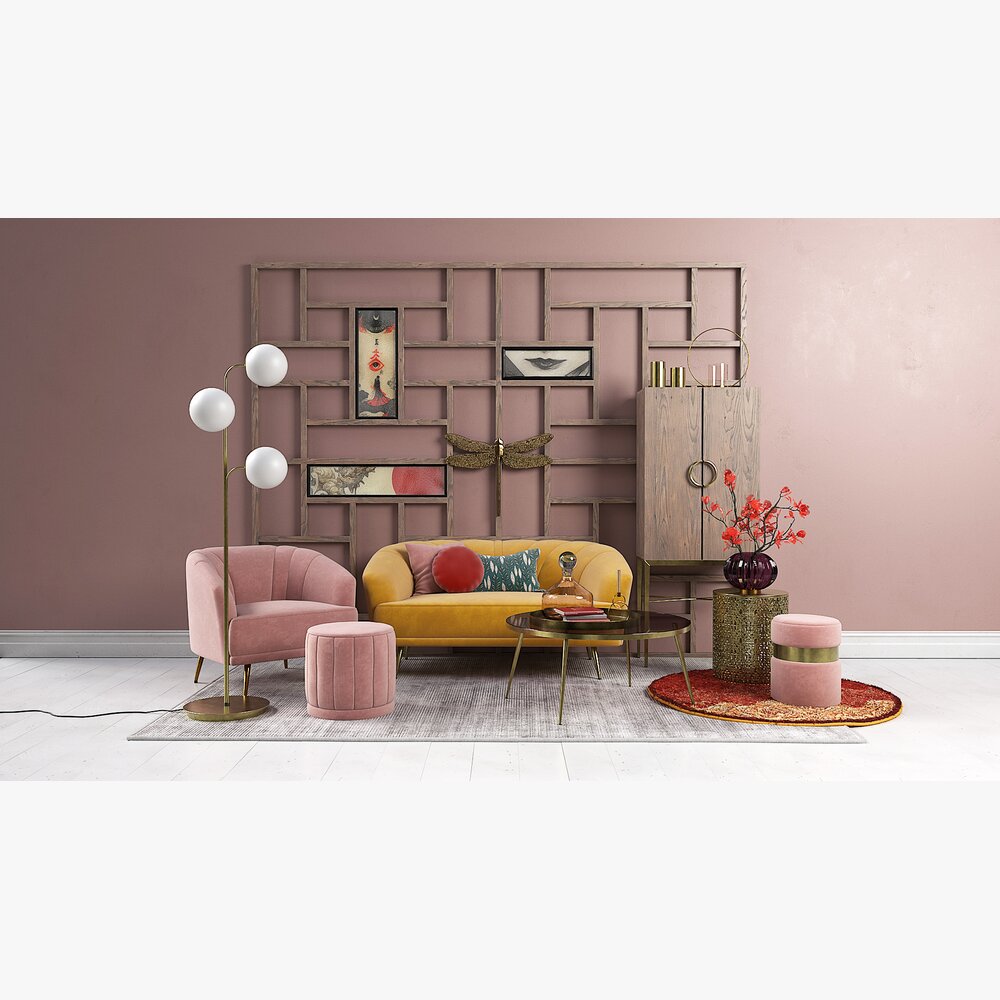 Contemporary Living Room Furniture Modello 3D