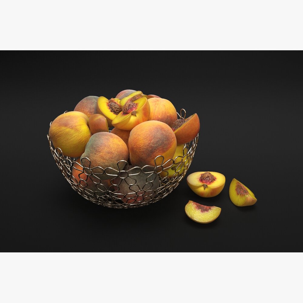 Basket of Fresh Peaches 3D модель