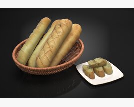 Assorted Breadsticks in Basket 3D модель