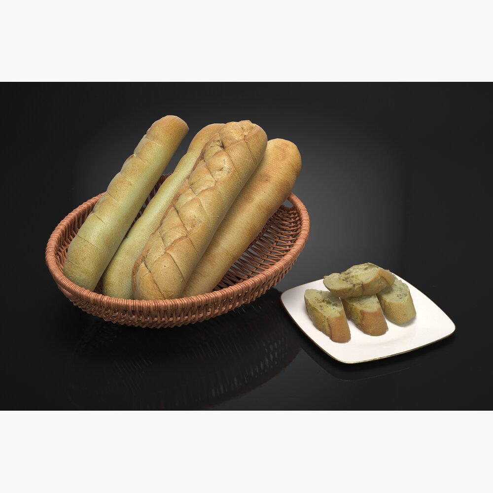 Assorted Breadsticks in Basket 3D-Modell
