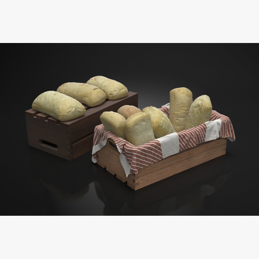 Fresh Baked Bread Loaves 3D 모델 