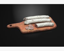 Wooden Cutting Board with Salami Modello 3D