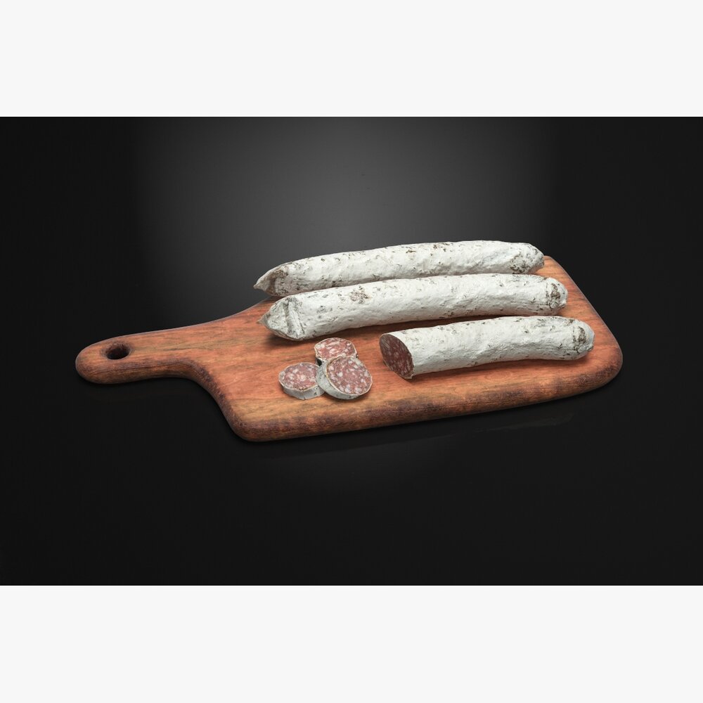Wooden Cutting Board with Salami 3D模型
