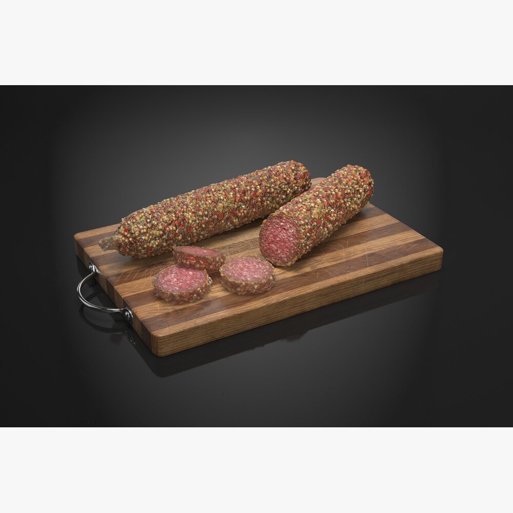 Assorted Salami on a Cutting Board 3D model