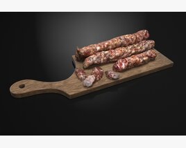 Rustic Salami on Wooden Board Modelo 3d
