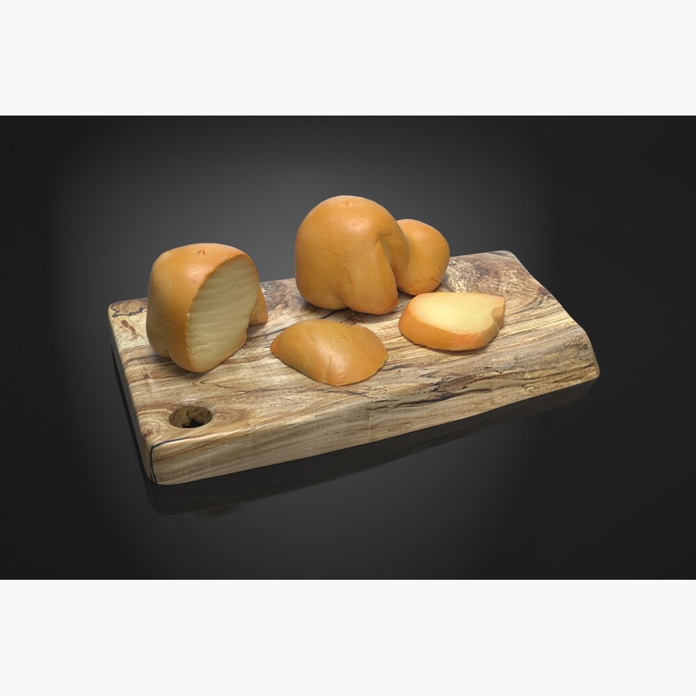 Artisan Cheese Selection on Wooden Board 02 3D model