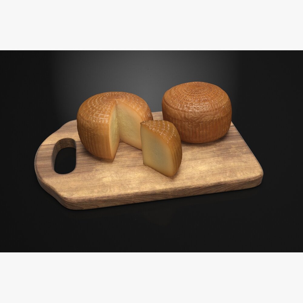Artisan Cheese Collection on Wooden Board 3D模型