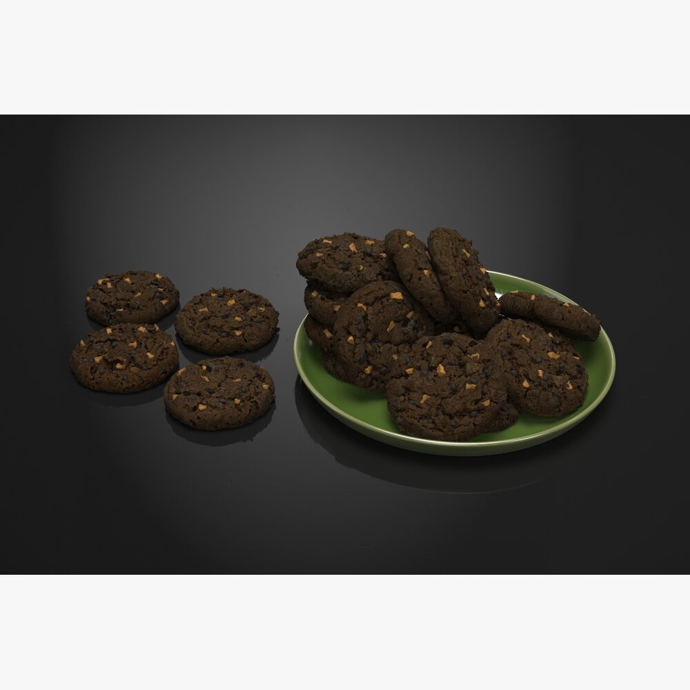 Chocolate Chip Cookies on a Plate 3D 모델 