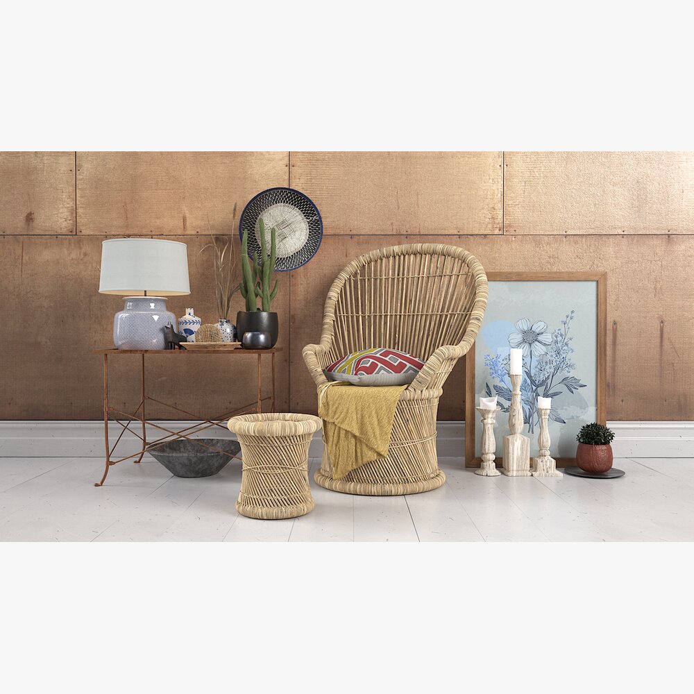 Rattan Lounge Chair Modelo 3D