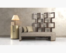 Modern Geometric Bookshelf and Elegant Chaise Lounge 3D 모델 