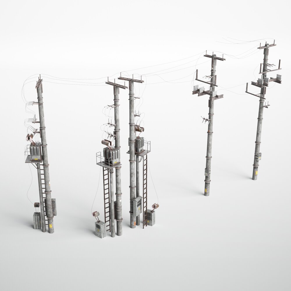 Utility Poles and Power Lines Modello 3D