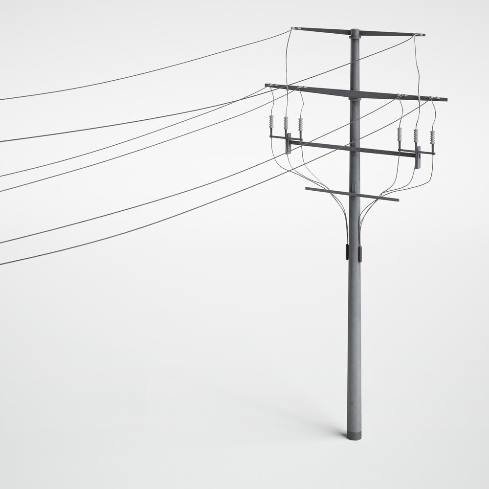 Utility Pole and Power Lines Modello 3D