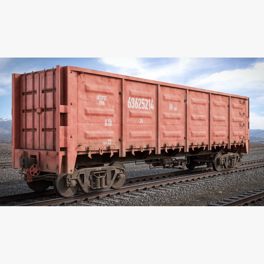 Red Freight Wagon Modello 3D