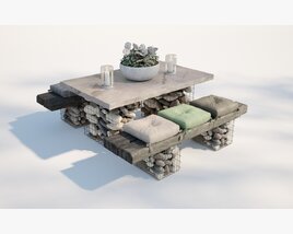Stone Base Outdoor Table 3D 모델 