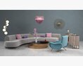Modern Curved Sofa and Living Room Decor Modello 3D
