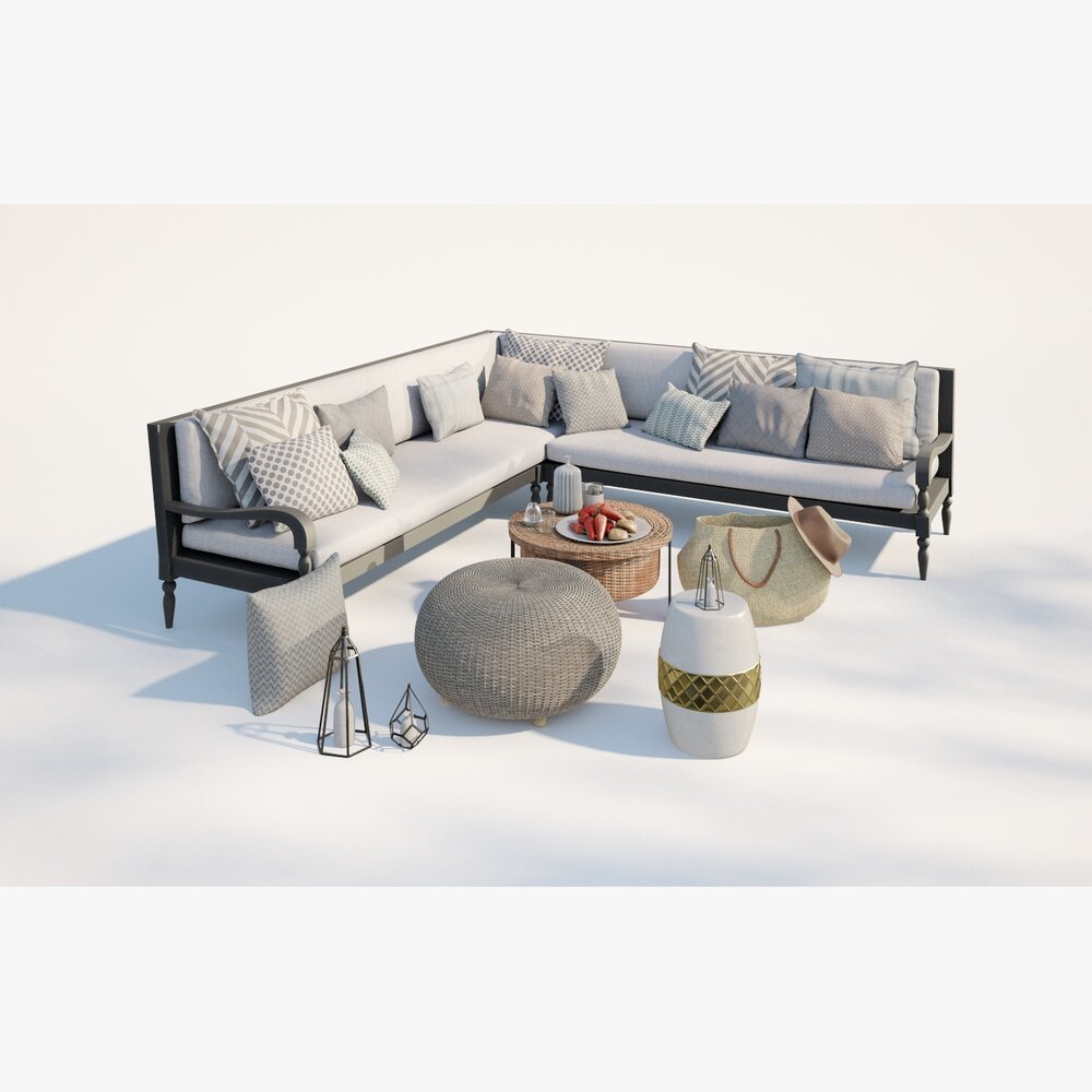 Modern Living Room Sectional Sofa Set 3D 모델 