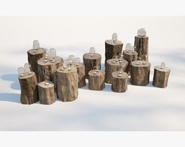 Rustic Wooden Candle Holders 3D-Modell