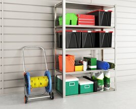 Organized Storage Shelf with Supplies 3Dモデル