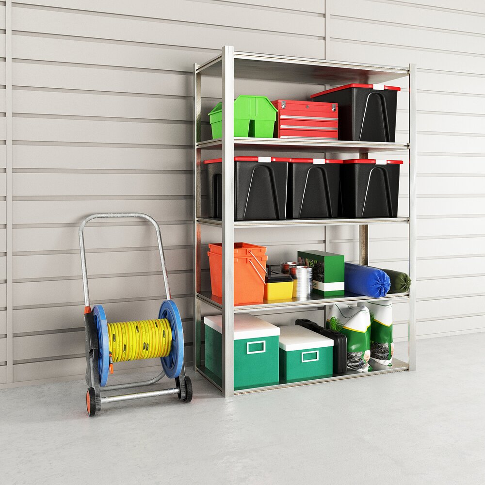 Organized Storage Shelf with Supplies Modello 3D