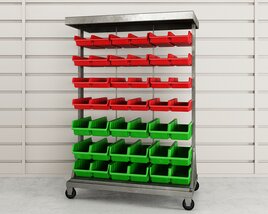 Mobile Storage Rack with Bins 3D model