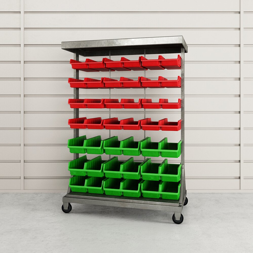Mobile Storage Rack with Bins 3D-Modell