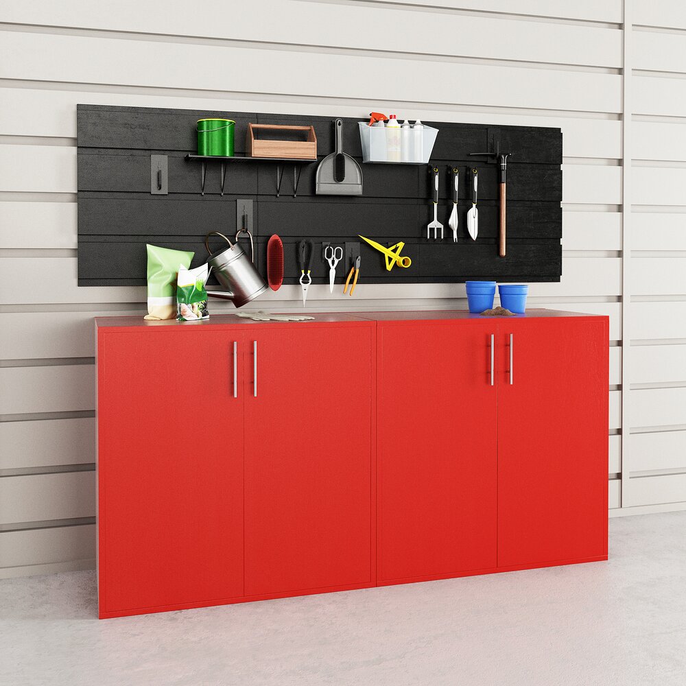 Wall-Mounted Tool Organizer Over Red Cabinet 3D 모델 