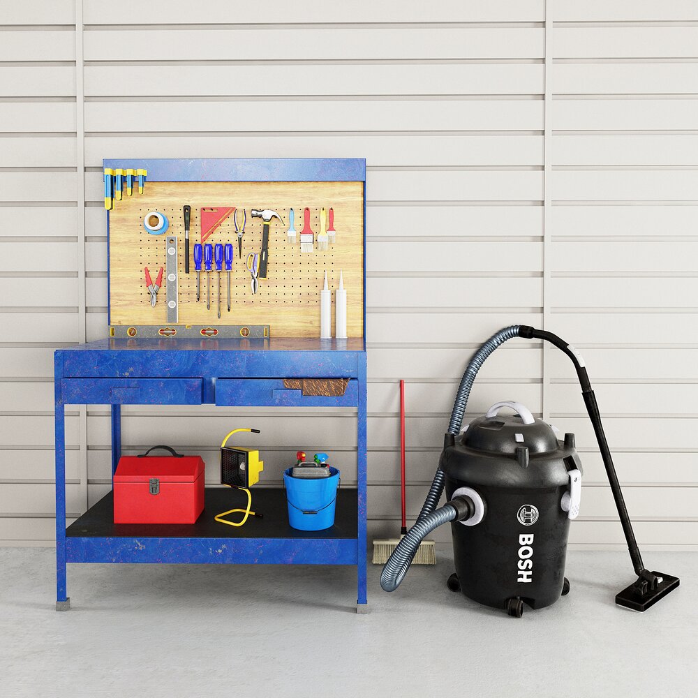 Organized Tool Bench and Vacuum Cleaner 3D model